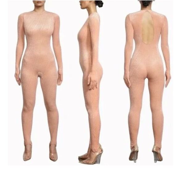 NWT Skims Velvet Stirrup Catsuit Logo One-piece Jumpsuit Peach Plus Size 4X - Picture 1 of 9